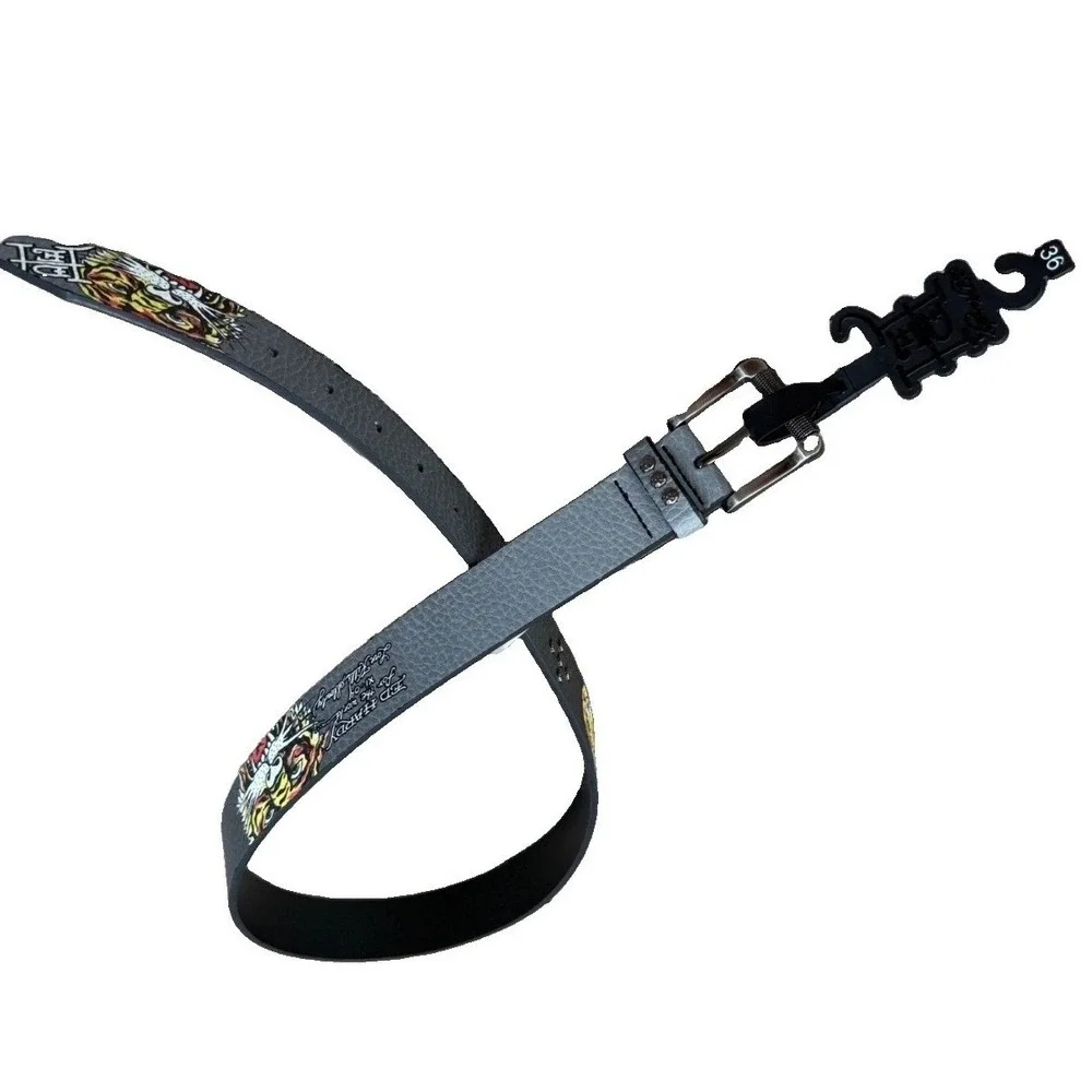 Ed Hardy Men's Gray Belt Tiger Tattoo Love Kills Slowly VB97510EHQA Size 36 New